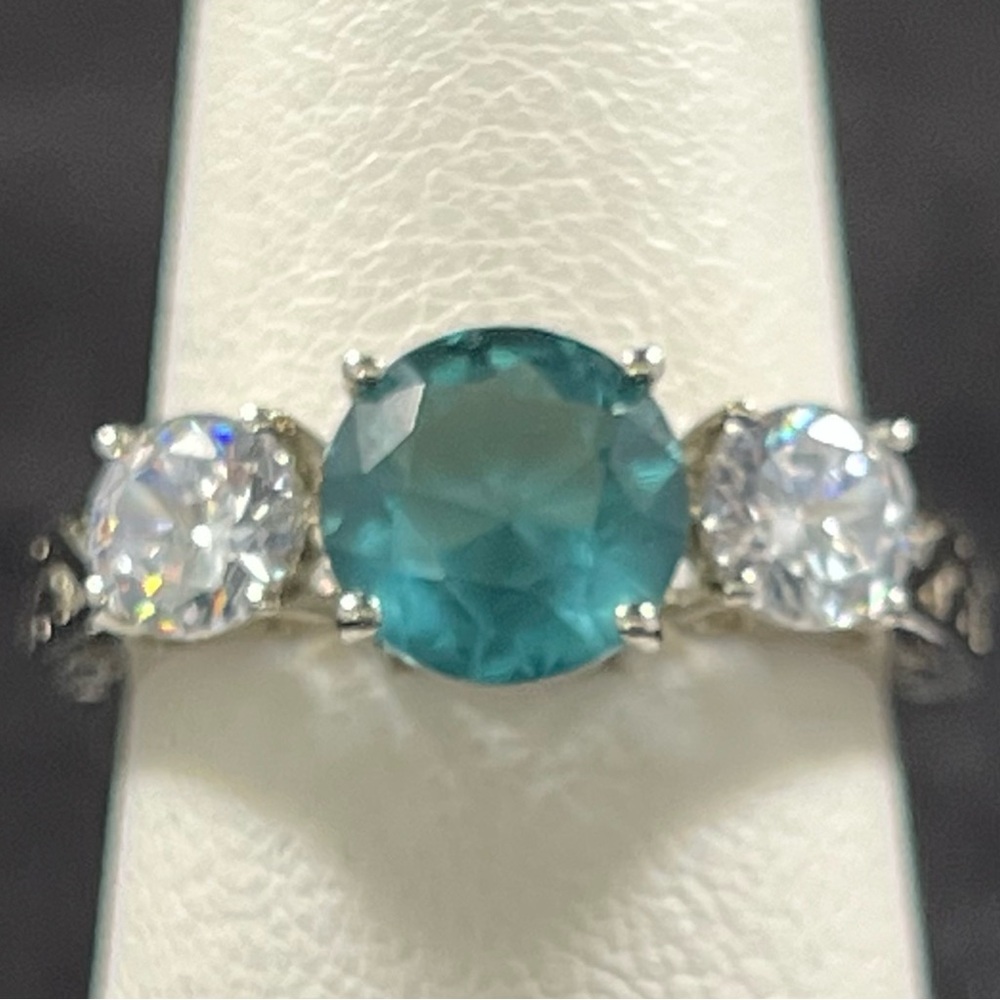 Prussian Blue Topaz & White Topaz Sterling Silver Ring